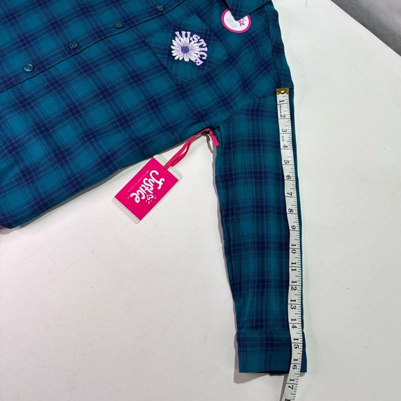 Justice Girls Graphic Flannel Plaid Button-Down Shirt Top, Size M (10) - Picture 7 of 9